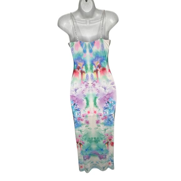 AFRM NWT Alyson Mesh Panel Maxi Dress Blur Blossom XXS Colorful Bodycon Party - Picture 3 of 8